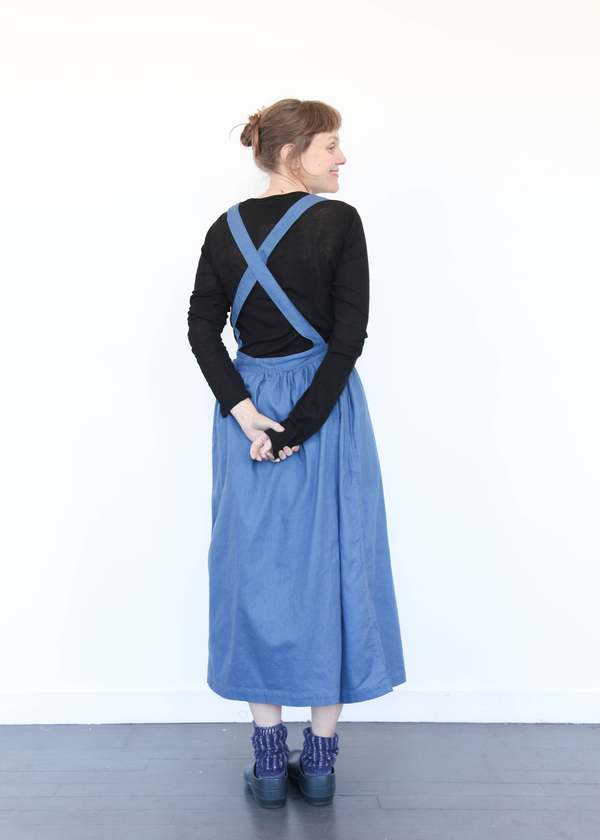ICHI ANTIQUITES Cotton/Linen Vintage Twill Apron Dress - Blue