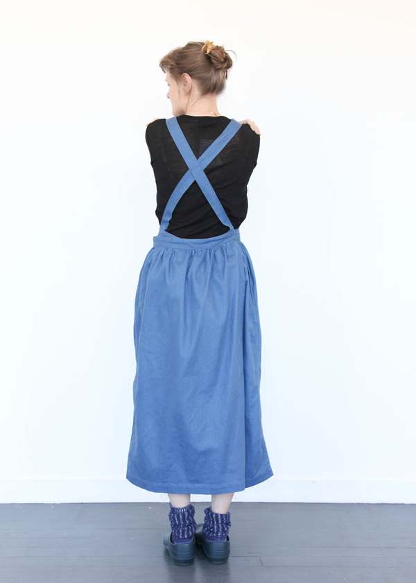 ICHI ANTIQUITES Cotton/Linen Vintage Twill Apron Dress - Blue