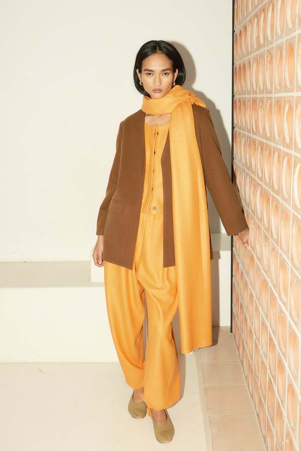 Datura Boiled Wool XL Scarf-Belt - Tangerine Datura Boiled Wool XL Scarf-Belt - Tangerine