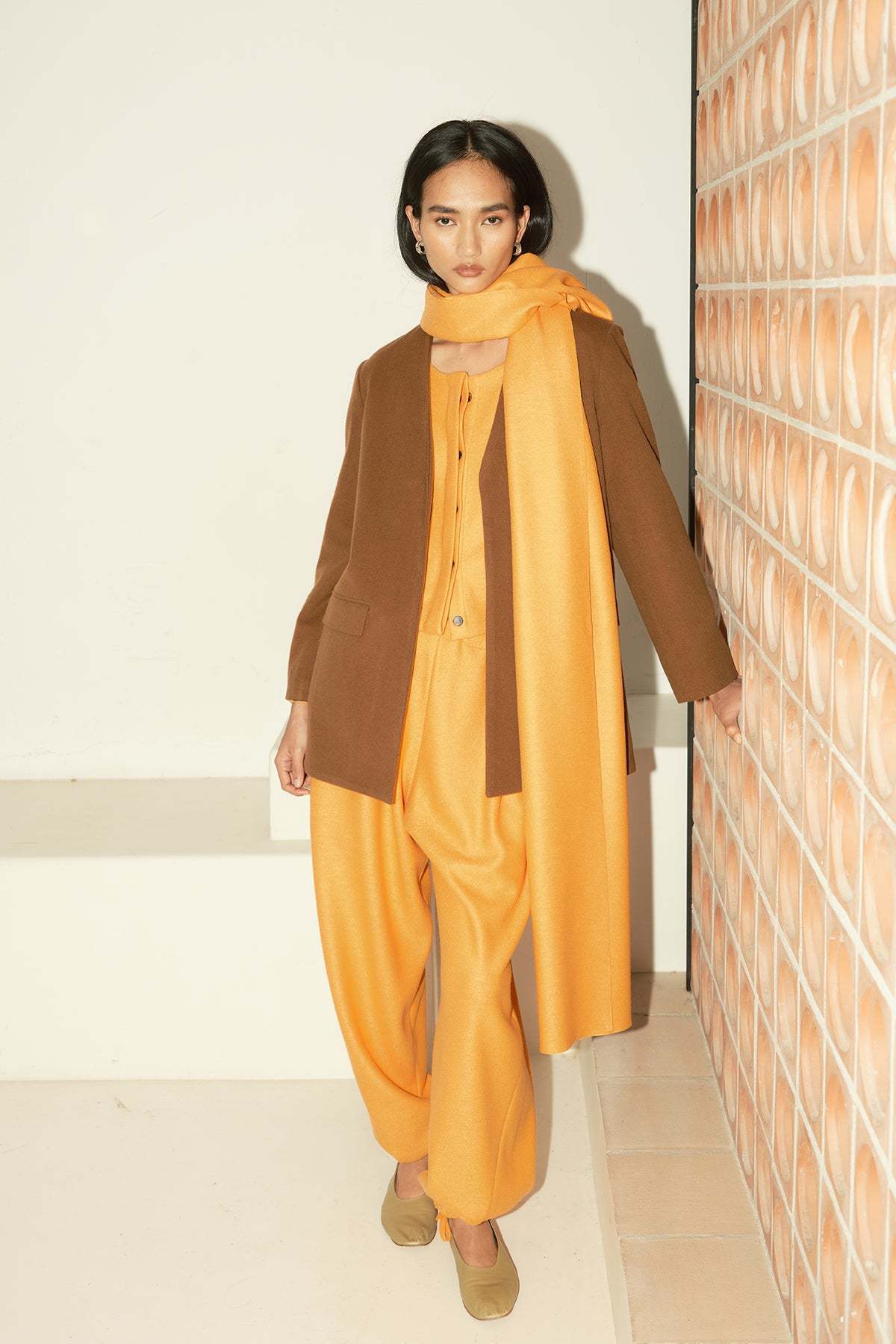 Datura Boiled Wool XL Scarf-Belt - Tangerine - Image 1 of 2