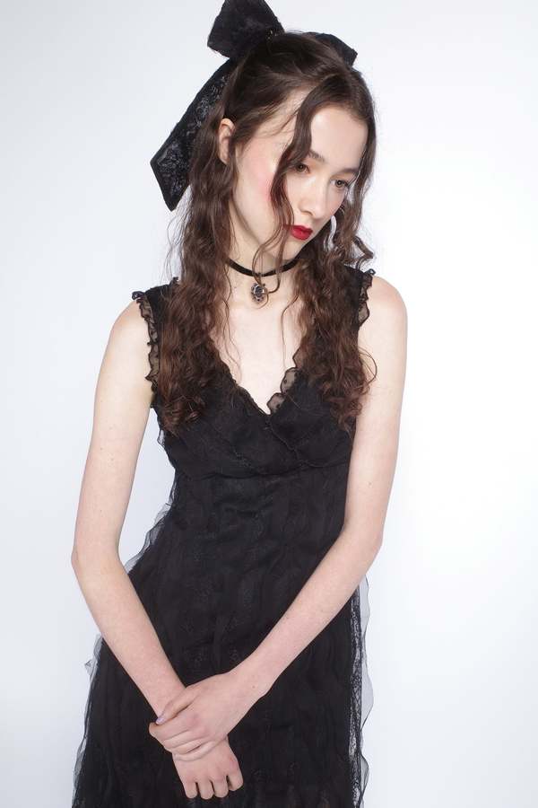 anna sui black lace dress Combo Sleeveless curve dress