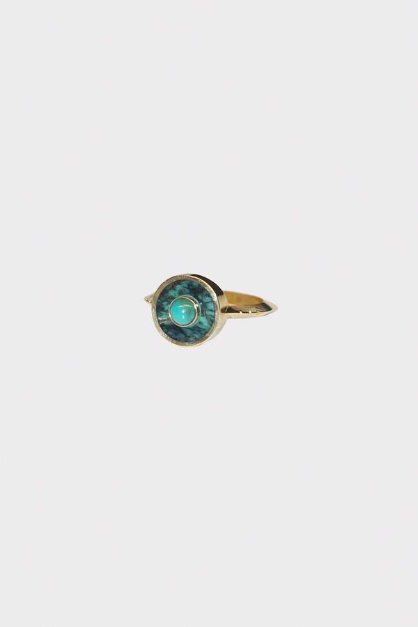 Young in the Mountains Cerclen Ring - 14k Yellow Gold/Double Turquoise