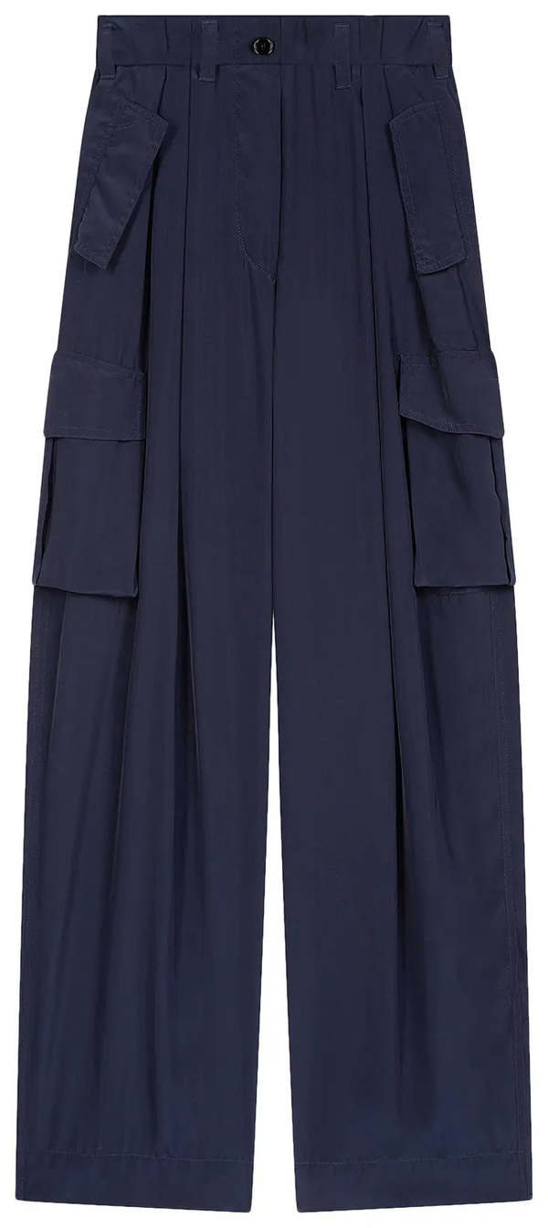 Dries Van Noten Loose Fit Polkar Pleated Workwear Pants - Navy