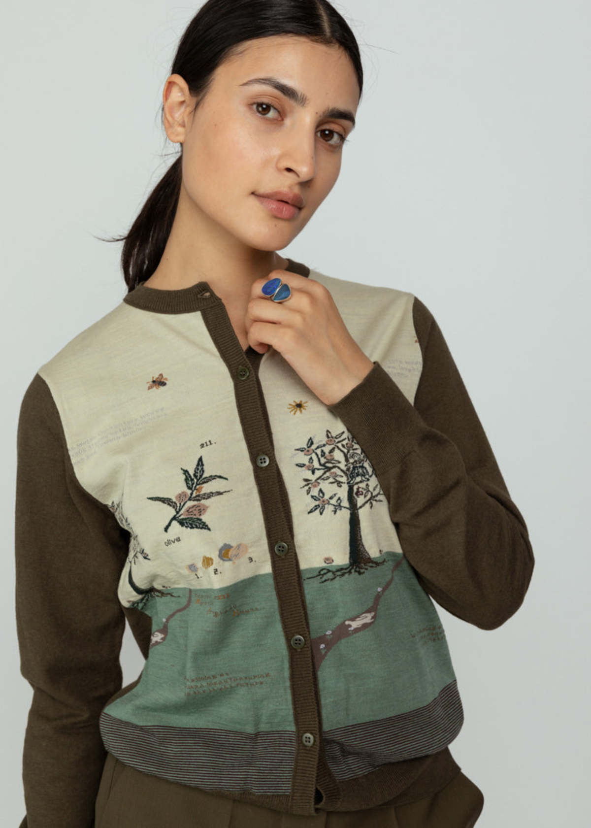 Antipast Olive Harvest Cardigan - Ivory/Khaki - Image 1 of 5