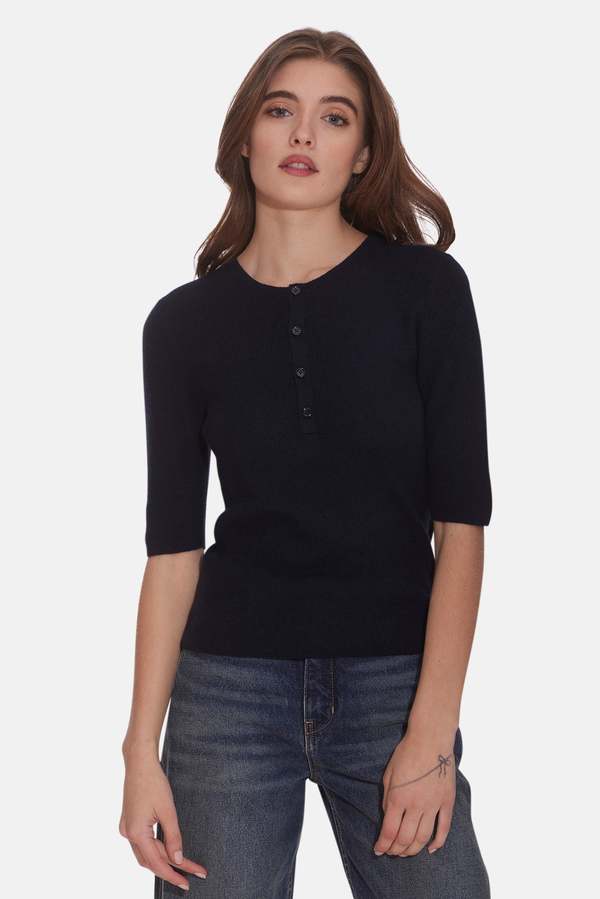 The Tile Club Elsa Short Sleeve Henley - Navy