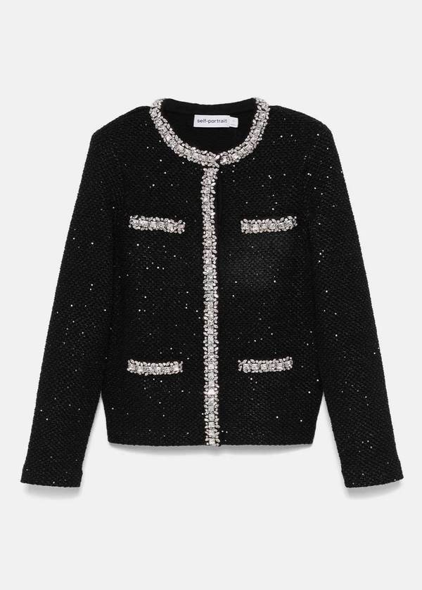 Self-Portrait Sequin Knit Cardigan - Black | Garmentory