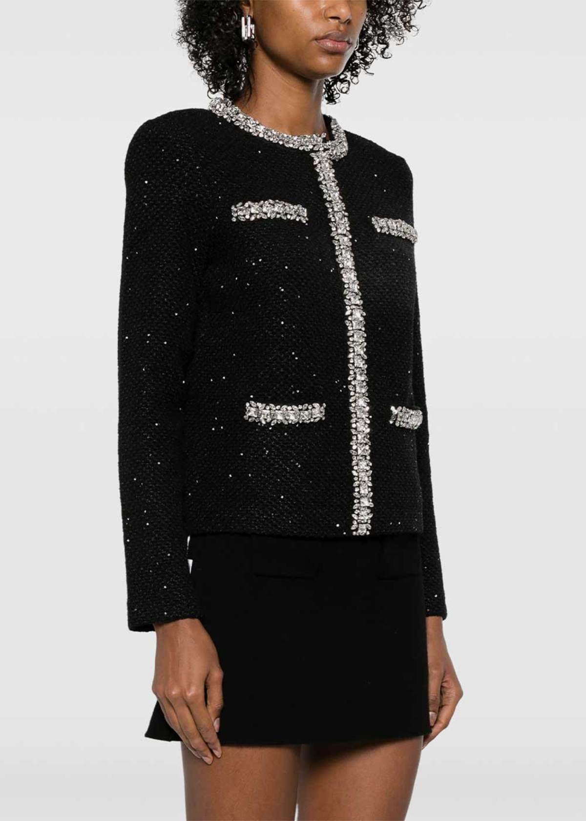 Self-Portrait Sequin Knit Cardigan - Black | Garmentory