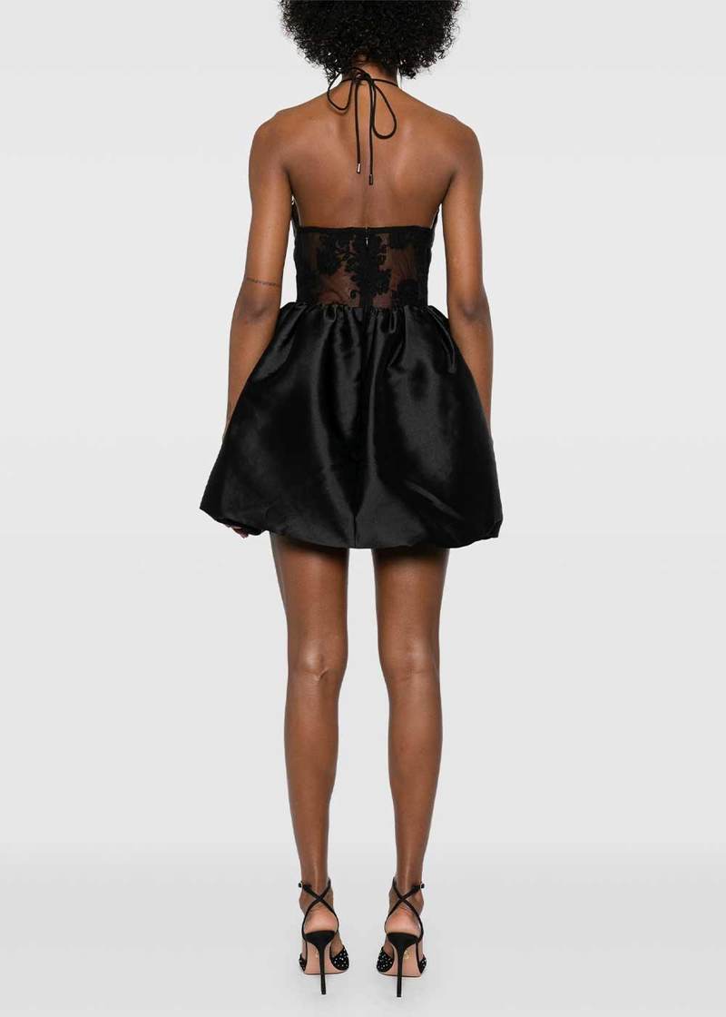Self-Portrait Taffeta Halterneck Mini Dress - Black | Garmentory