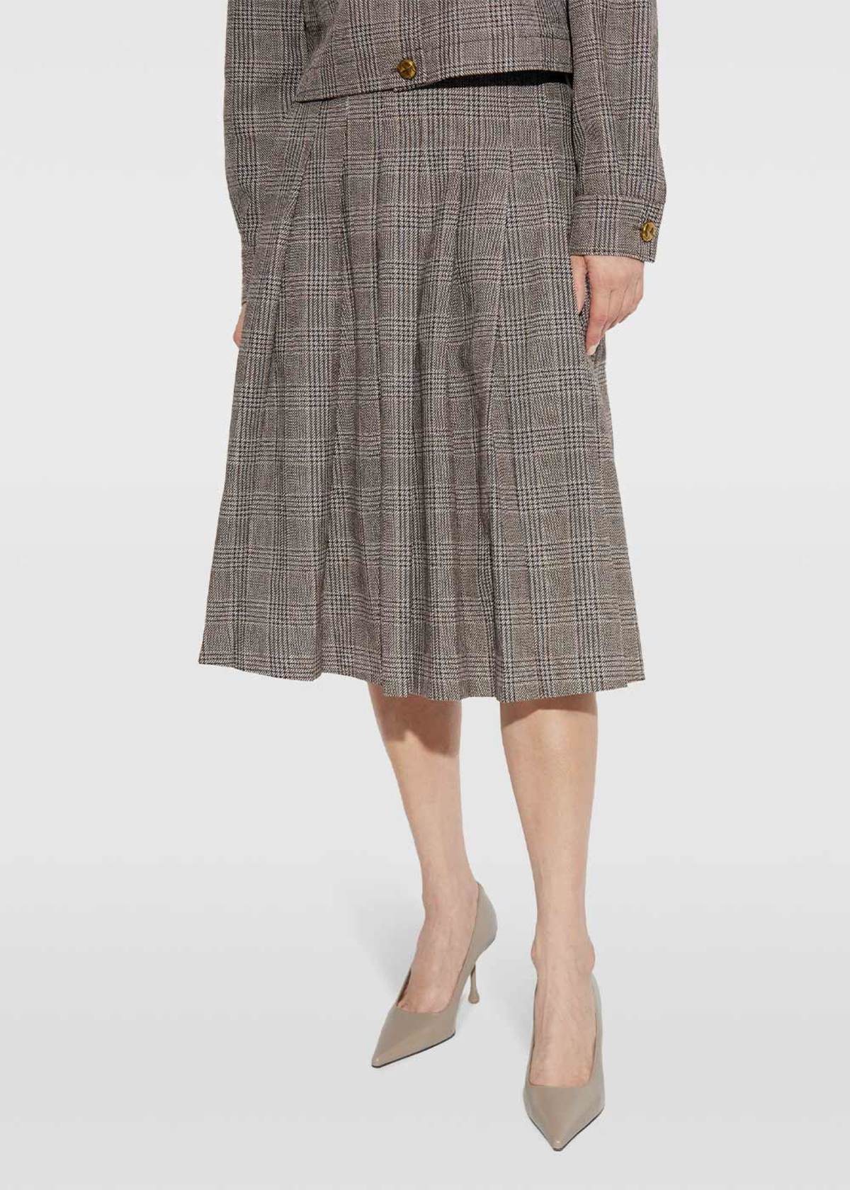 Self-Portrait Pleated Midi Skirt - Brown Check | Garmentory