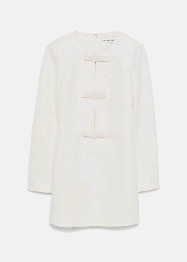 white christmas dresses Self-Portrait - Cream Boucle Lace Trim Mini Dress
