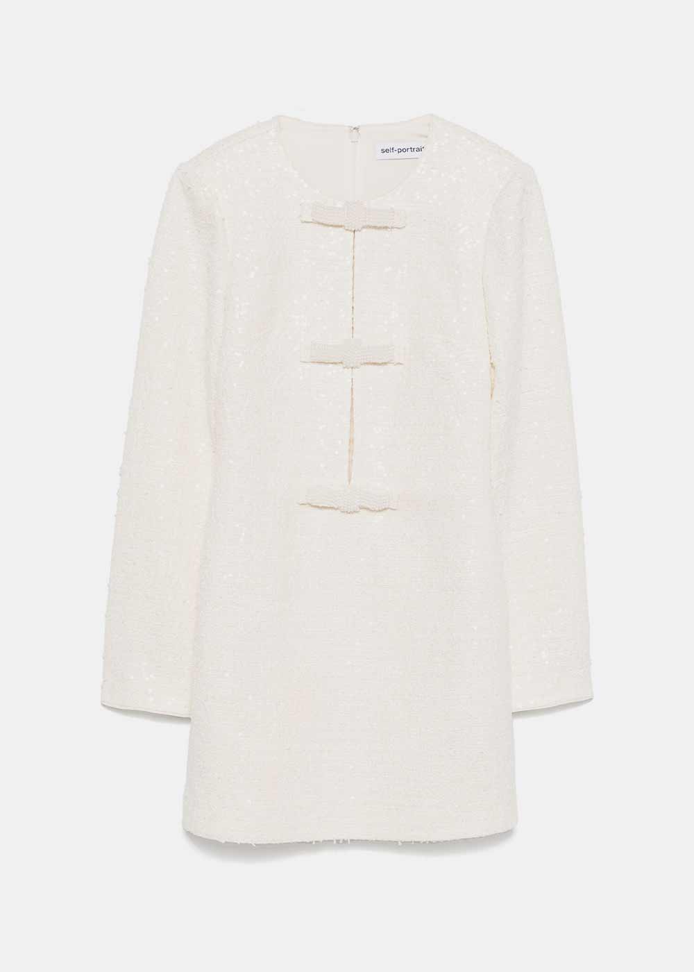 white christmas dresses Self-Portrait - Cream Embellished Boucle Mini Dress main image 0