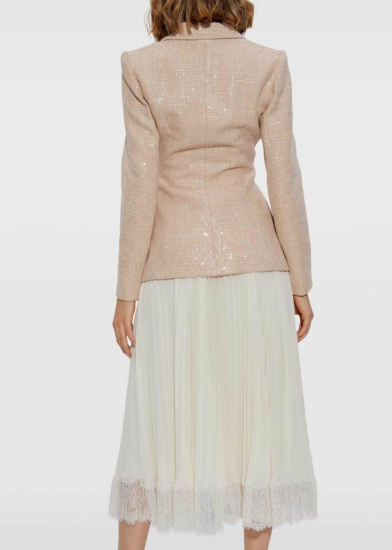 Self-Portrait Sequin Boucle Chiffon Midi Dress - Cream | Garmentory