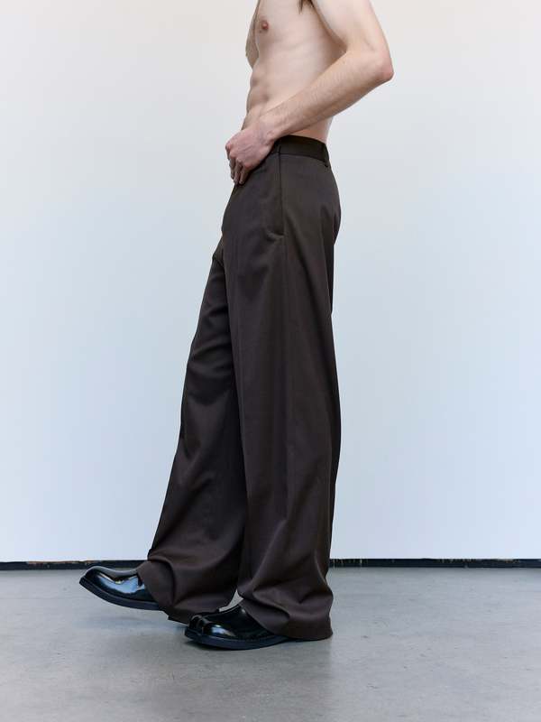 MM6 Maison Margiela Wool Sideways Trousers - Brown | Garmentory