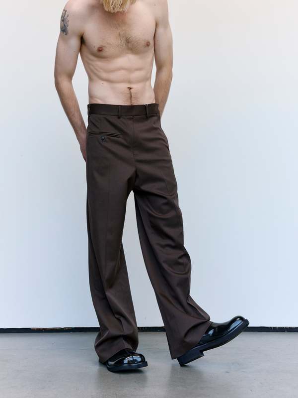 MM6 Maison Margiela Wool Sideways Trousers - Brown | Garmentory