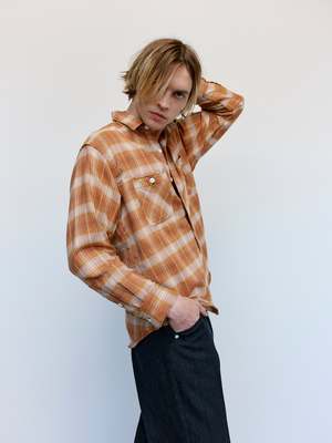 The Letters Cotton Workers Shirt - Orange Ombre Check | Garmentory