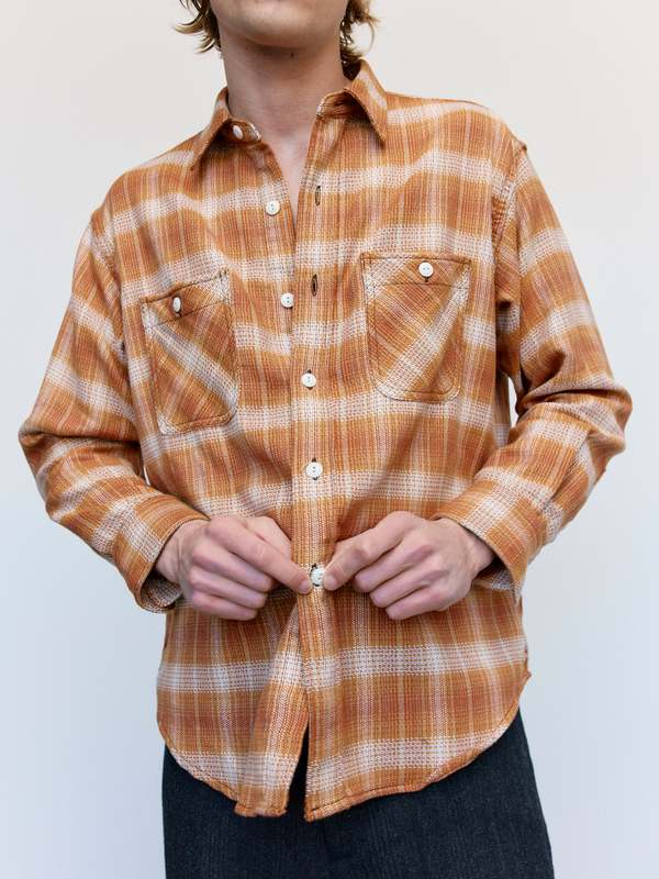 The Letters Cotton Workers Shirt - Orange Ombre Check | Garmentory