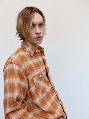 The Letters Cotton Workers Shirt - Orange Ombre Check | Garmentory