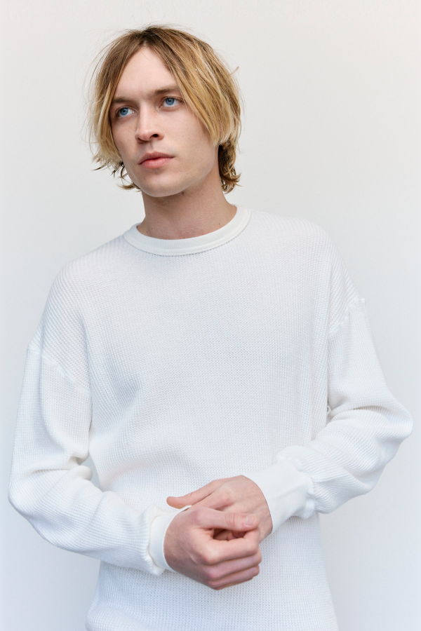 The Letters Waffle Cotton Rayon Thermal Shirt - White