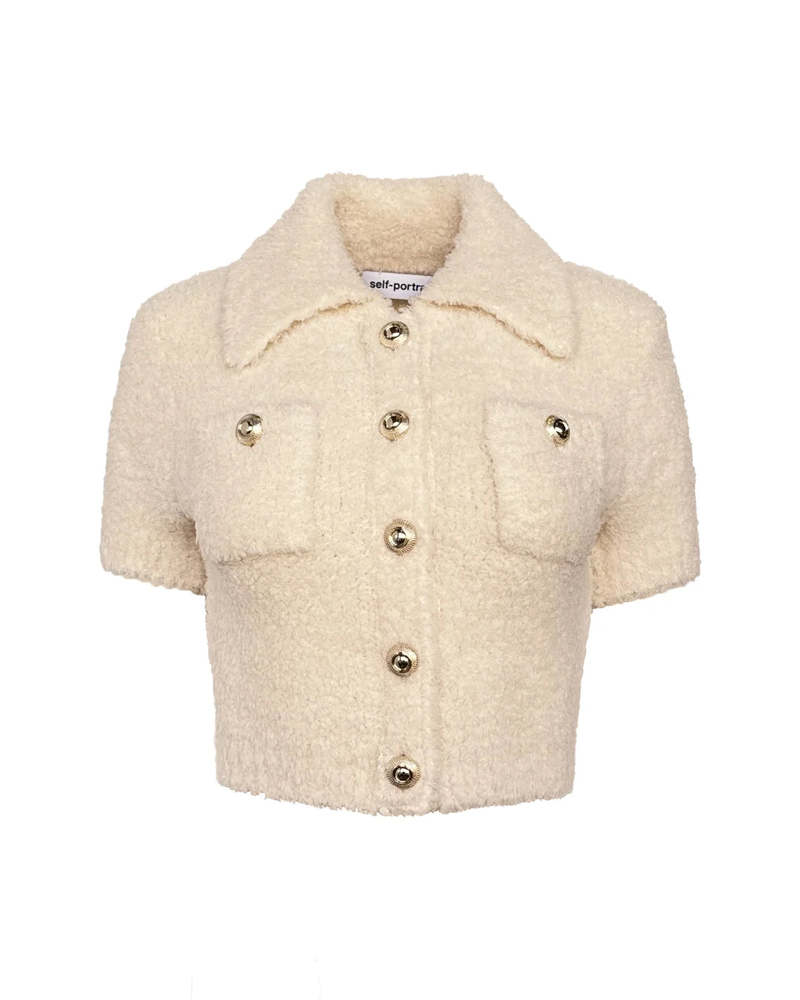 Self-Portrait Cream Fluffy Knit Top - Cream | Garmentory