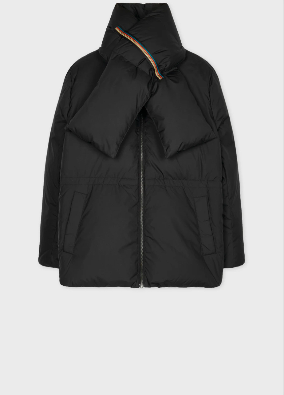 PAUL SMITH Detachable Scarf Down Filled Coat - Black