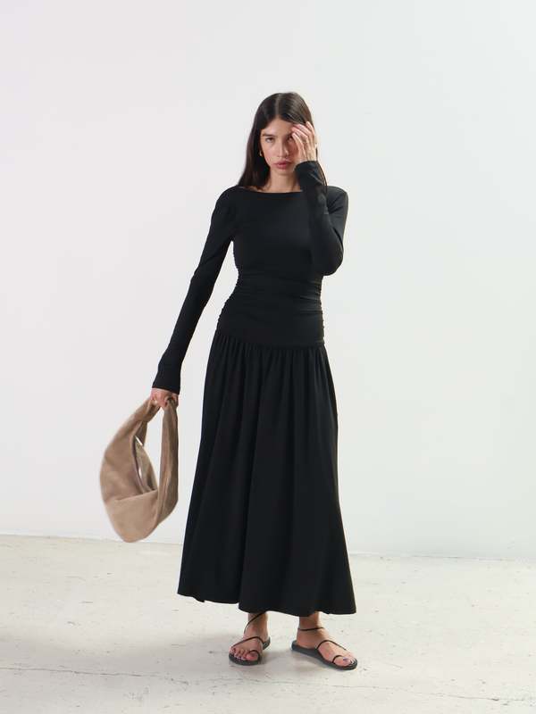 NIA Sera Low Back Drop Waist Dress - Black | Garmentory