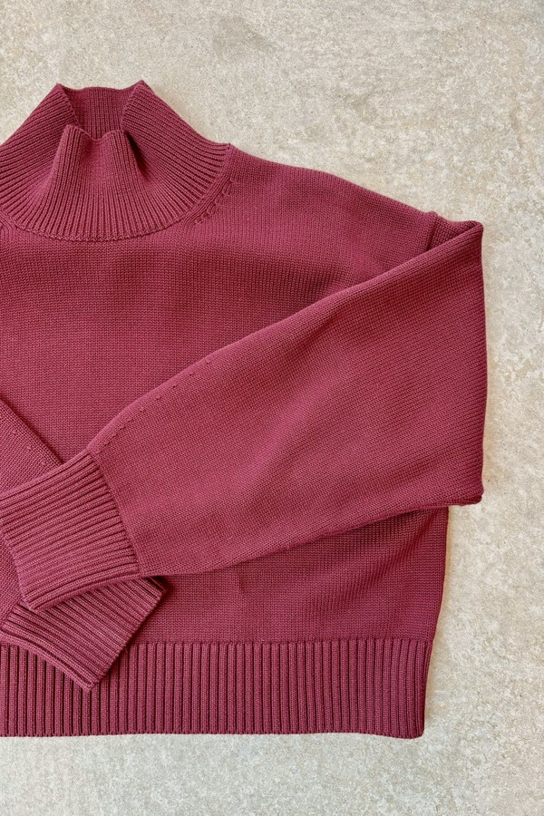 White + Warren Organic Cropped Standneck Sweater - Mulberry