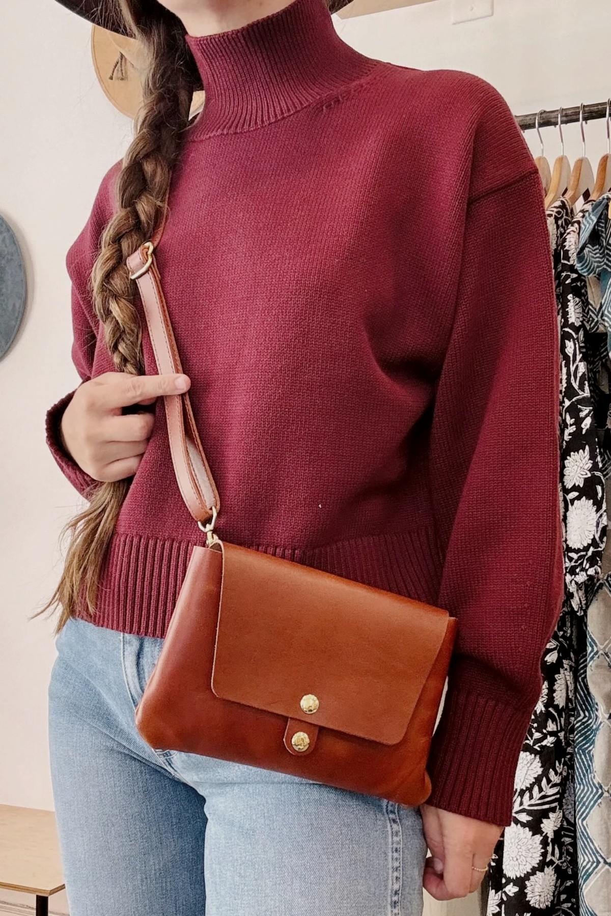 White + Warren Organic Cropped Standneck Sweater - Mulberry - Image 2 of 3