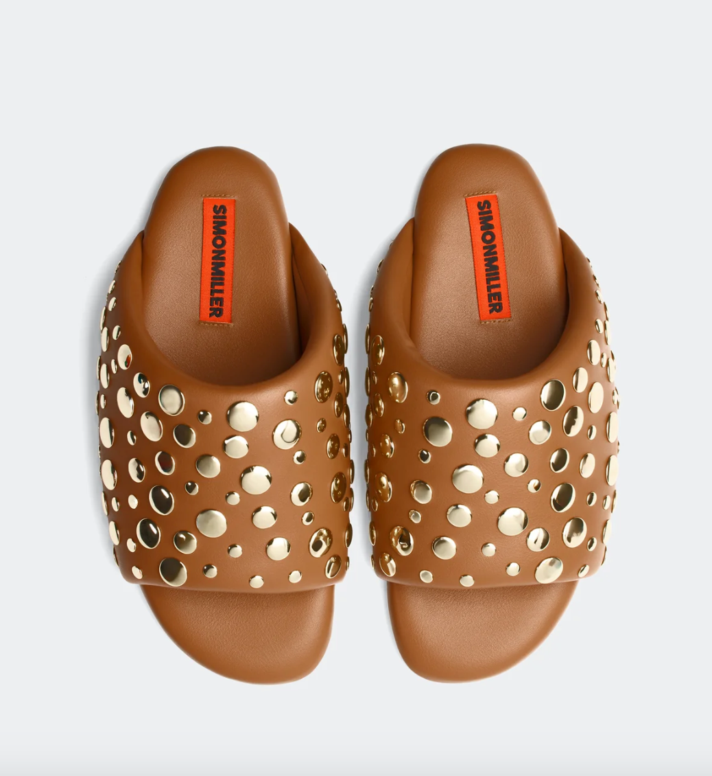 【関税込み】SIMONMILLER ブラック Bubble サンダル Woven Bubble Slide in Black Vegan Leather | SIMONMILLER
