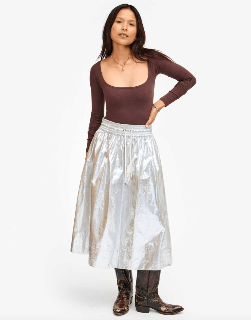 Clare V. Zoelle Metallic Skirt - Silver