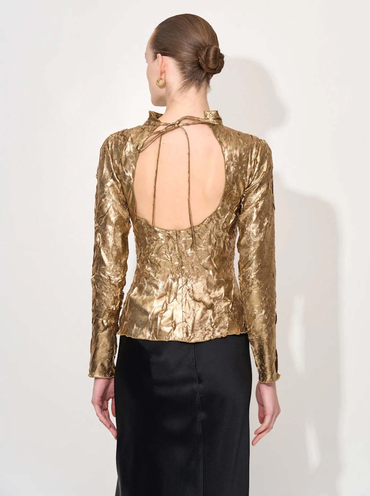 Ganni Shibori Pleat Back Cutout Top - Gold | Garmentory