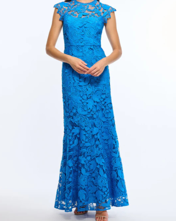shoshanna blue lace dress Black and Blue Floral Lace Dress by Shoshanna