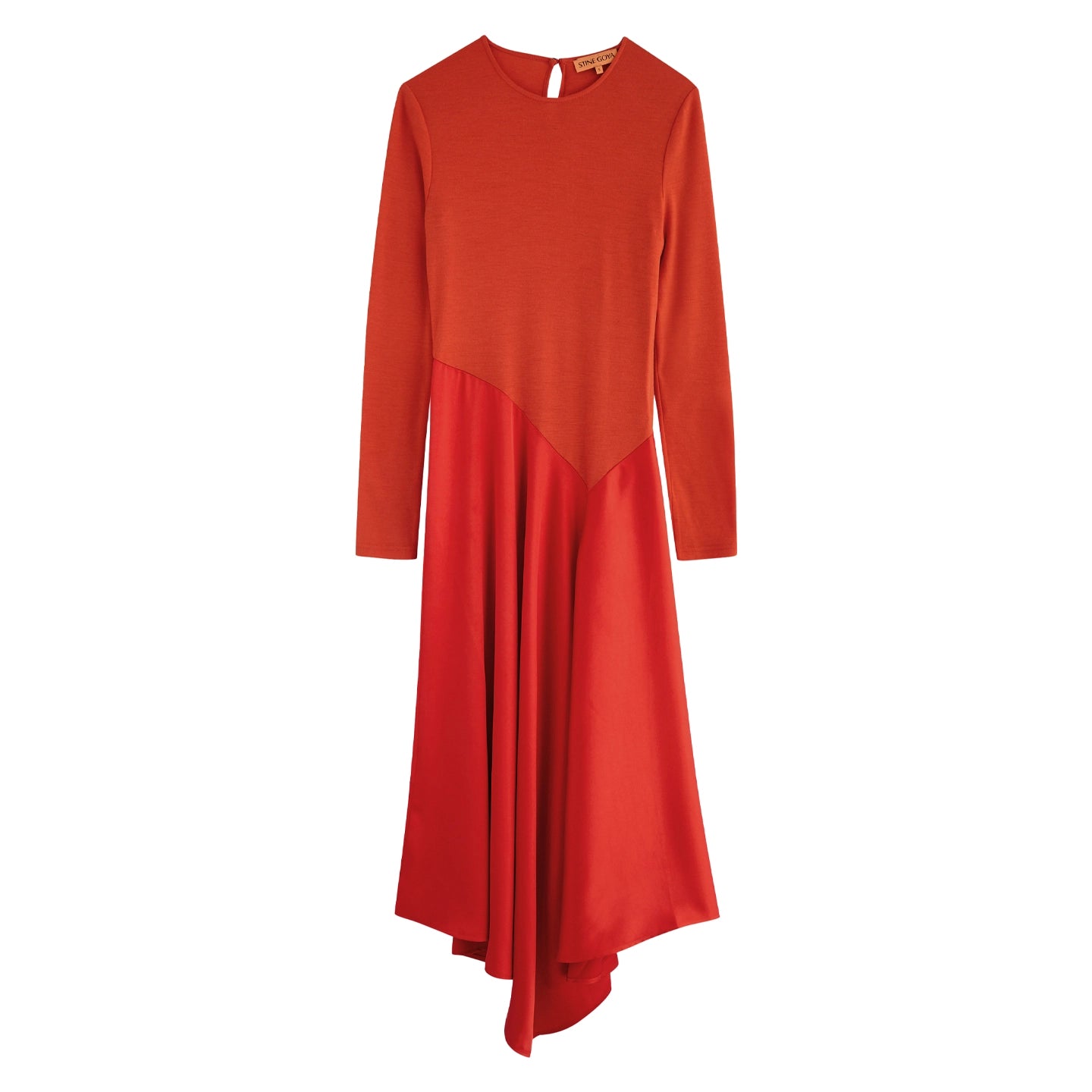 high sleeved asymmetric dress Boat Neck Asymmetrical Layer Mix Dress Brown / Medium