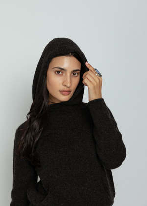 Evam Eva Seamless Cashmere Hoody - Charcoal | Garmentory