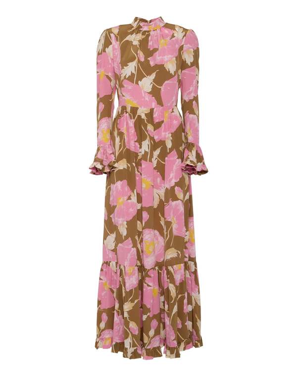 knee length dresses for ladies LA DOUBLE J BIG BLOOMS CLINGY SWING DRESS