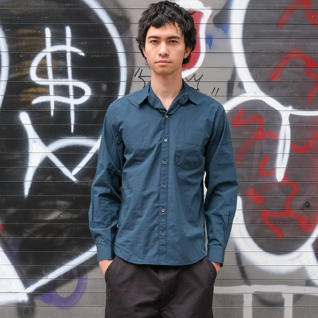 Steven Alan The Reverse Seam Shirt - Forest Stripe | Garmentory