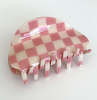 Ri-Ri-Ku Rounded Check Claw Hair Clip - Pink/White - Thumbnail 1