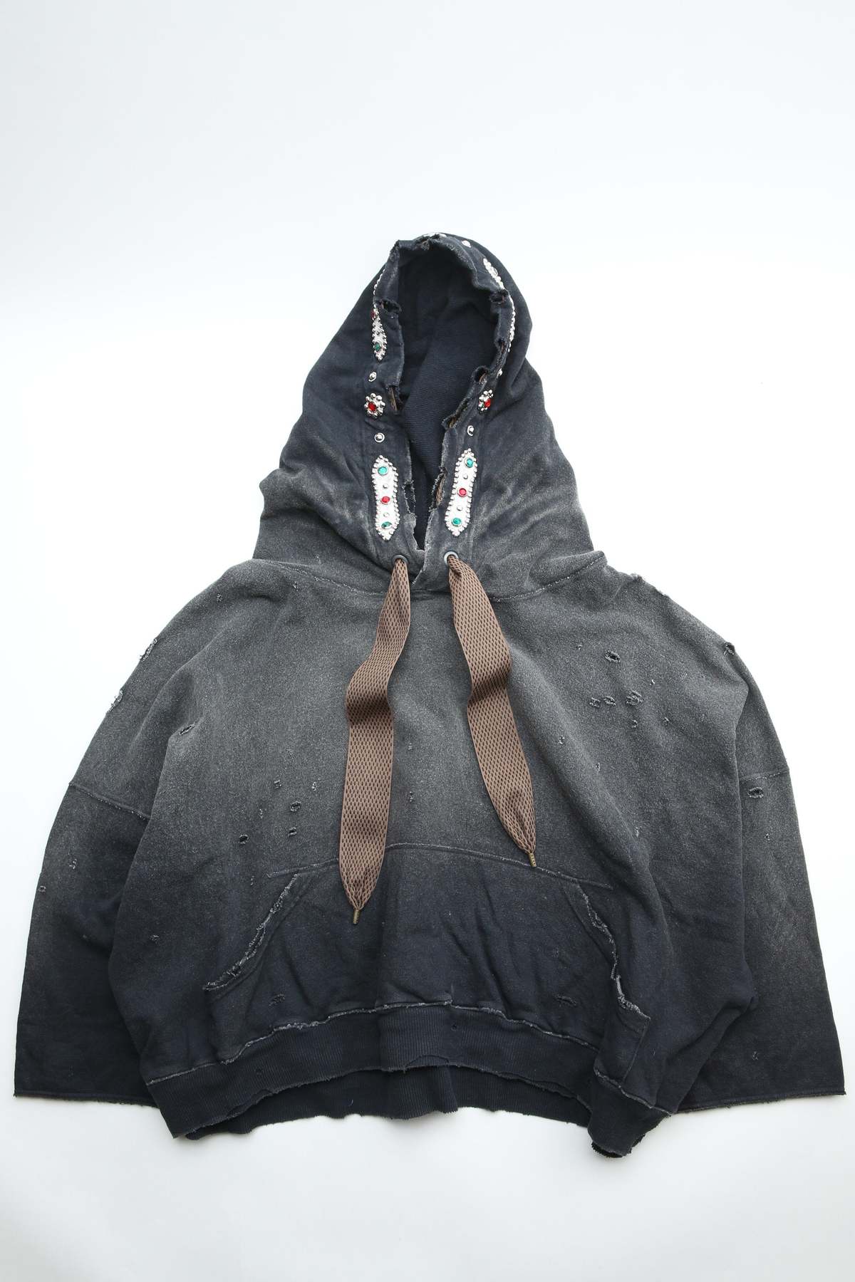 Kapital Swt Knit Thriller Damaged Devil Hoodie - Black | Garmentory