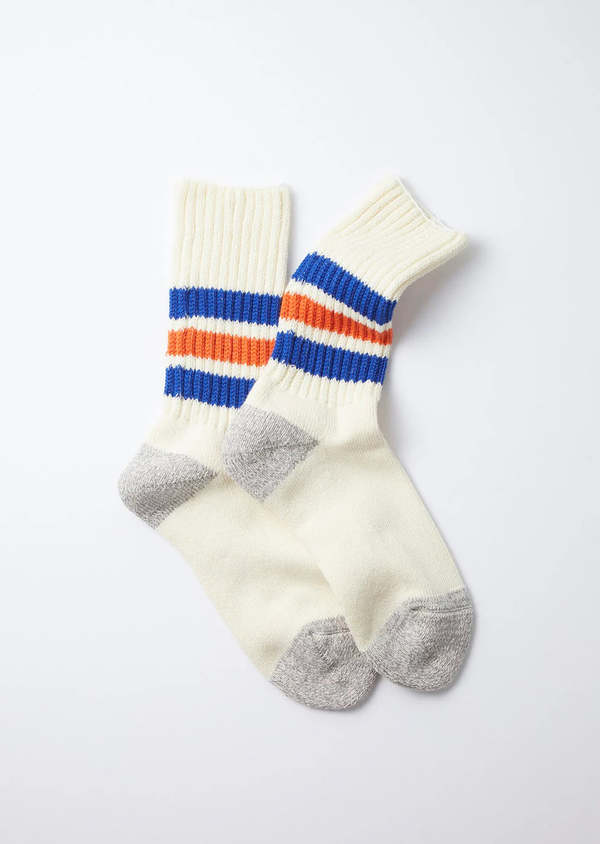 Rototo Coarse Ribbed Old School Socks - Blue/Orange