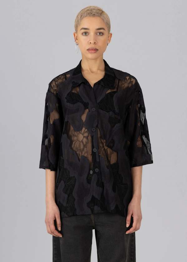 トップス framework ESTHE OVERSIZED SHEER LACE Oversized Sheer Lace Shirt • ESTHE