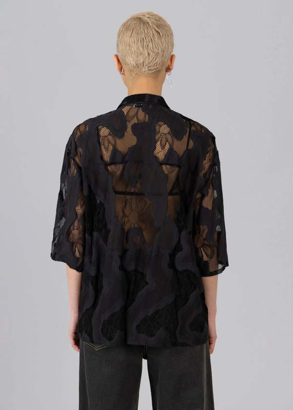 esthe Oversized Sheer Lace Shirt - Black