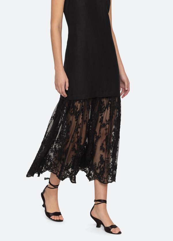 【Sea】Marja Embroidery Mesh Combo Tank Dress ワンピース Sea Women's Marja Embroidery Mesh Combo Tank Dress, Black