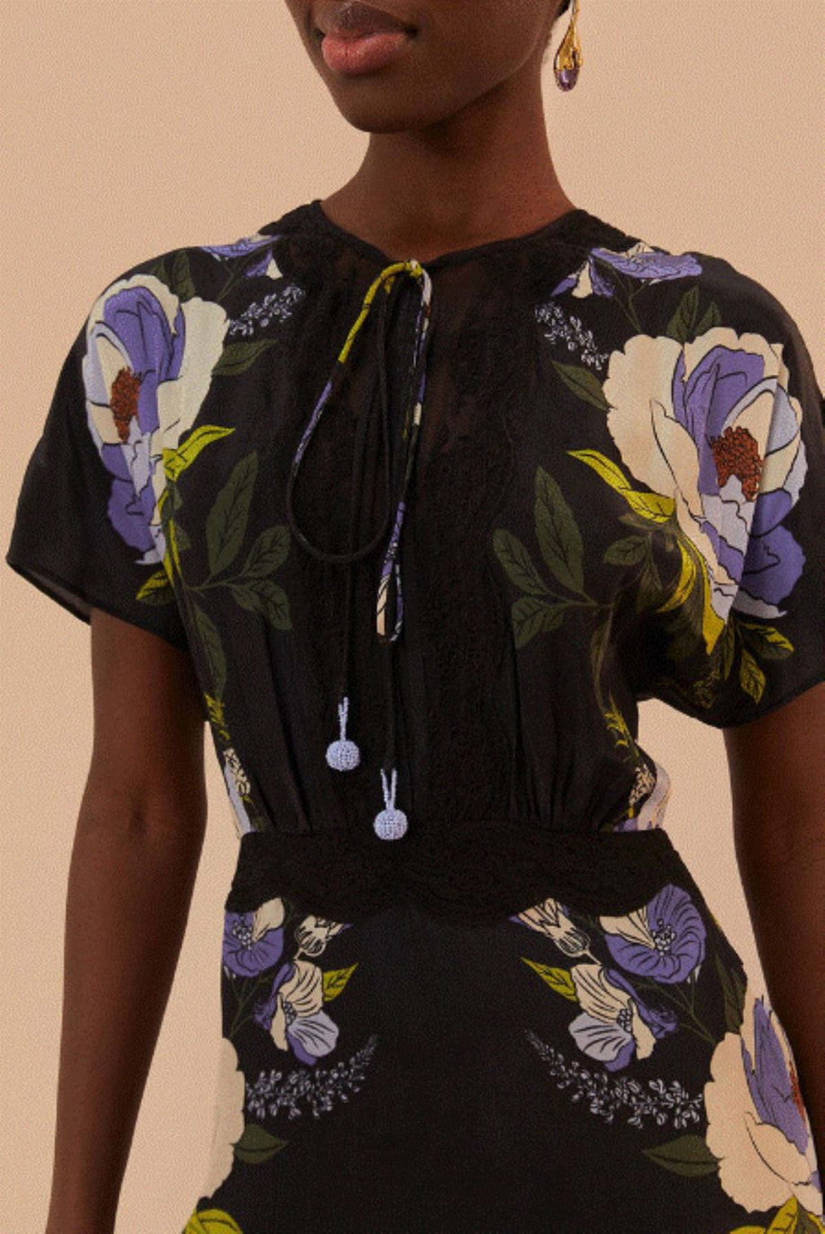 farm rio soft garden maxi dress Embrace the enchanting allure of the Black Soft Garden Lace Maxi Dress, a symphony of dark elegance and botanical charm. This dress captivates with its round