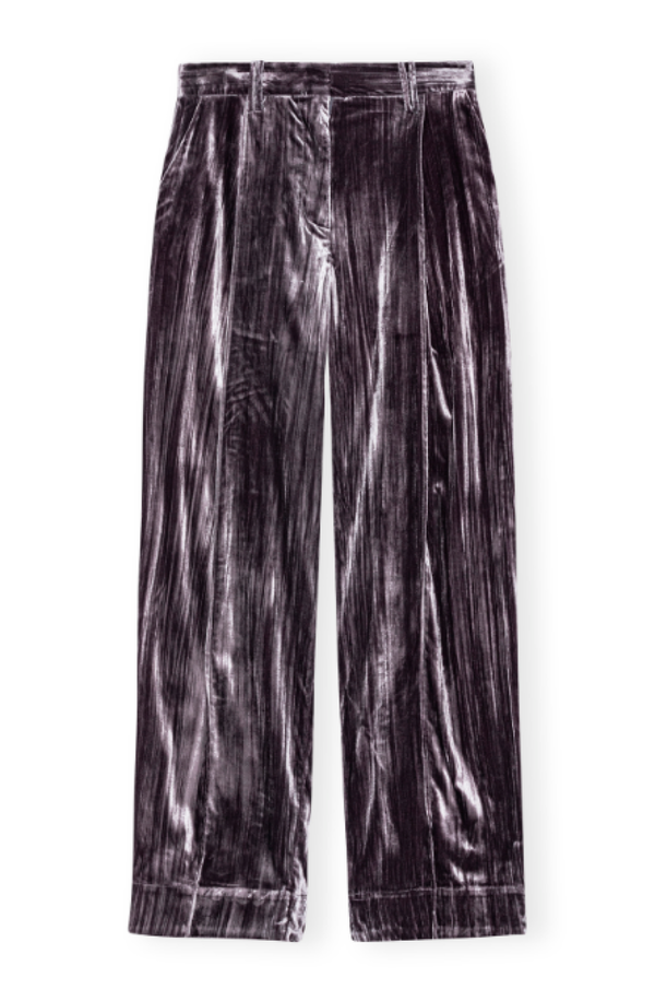 Ganni Velvet Stripe Relaxed Pleated Pants - Phantom