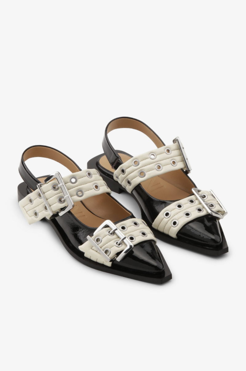 Ganni Feminine Buckle Ballerina - Black/Off White | Garmentory