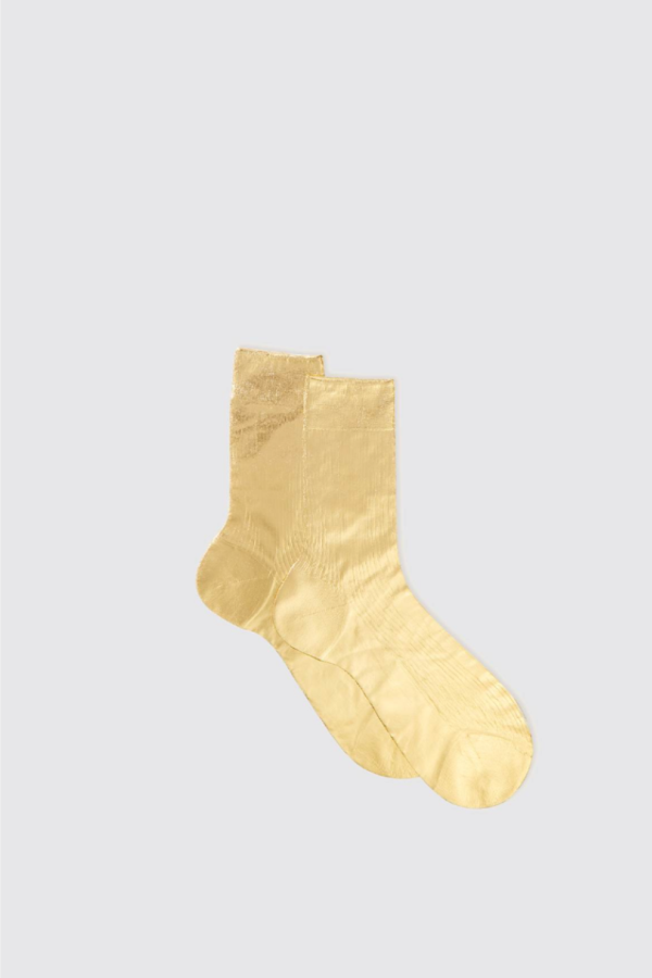 Maria La Rosa One Rib Laminated Metallic Sock - Gold