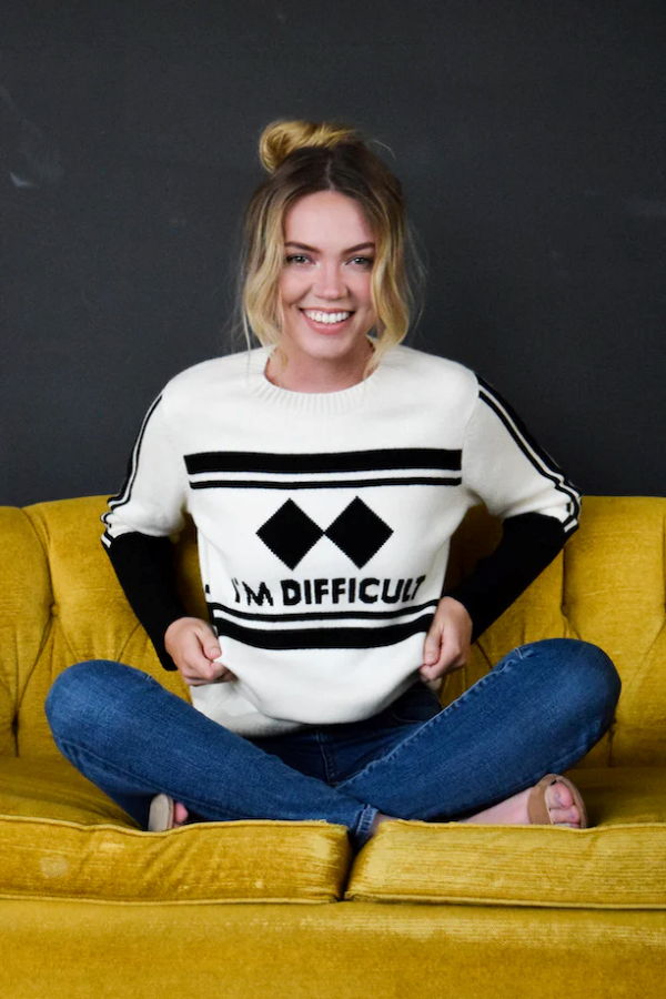 Never a Wallflower I'm Difficult Cashmere Crewneck - Cream