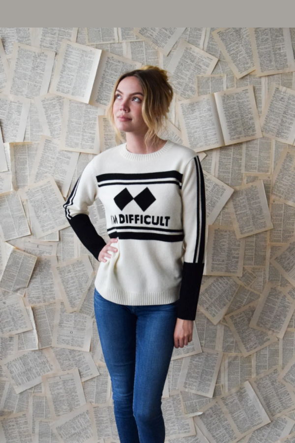 Never a Wallflower I'm Difficult Cashmere Crewneck - Cream