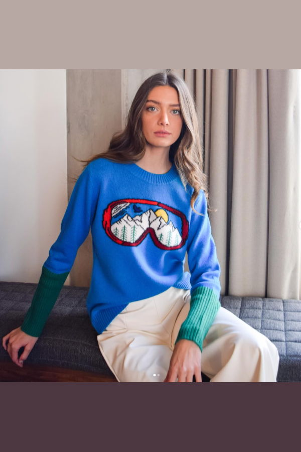 Never a Wallflower Goggles Cashmere Crewneck - Blue