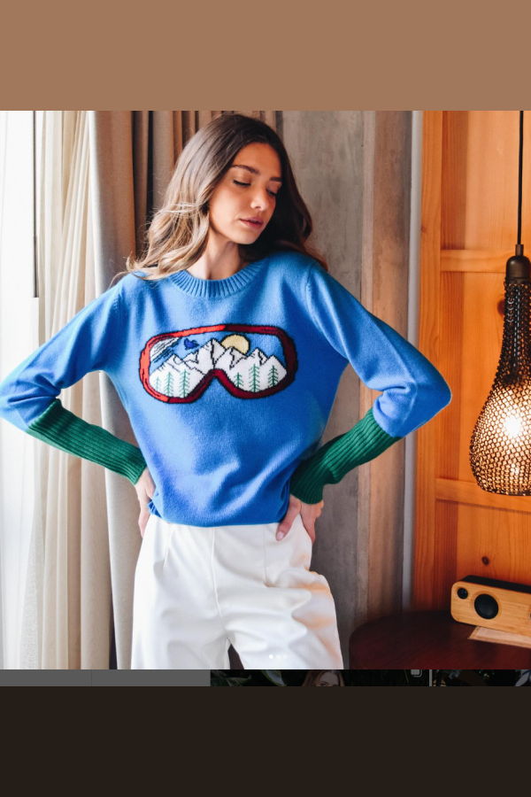 Never a Wallflower Goggles Cashmere Crewneck - Blue