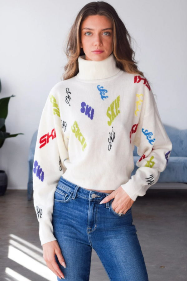 Never a Wallflower Graphic Ski Turtleneck - Cream